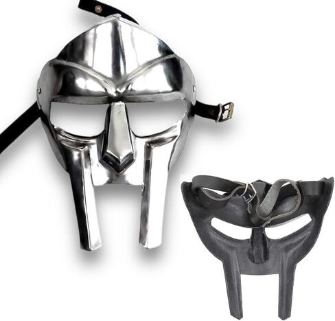 قناع Mf Doom Gladiator Mask Villain 18 جرام من الفولاذ الطري درع الوجه المصنوع يدويًا من العصور الوسطى | زي الهالوين المعدني الكامل للوجه يمكن ارتداؤه للجنسين in Saudi Arabia