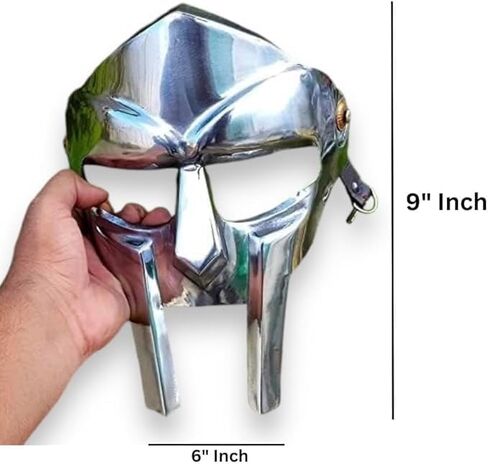 قناع Mf Doom Gladiator Mask Villain 18 جرام من الفولاذ الطري درع الوجه المصنوع يدويًا من العصور الوسطى | زي الهالوين المعدني الكامل للوجه يمكن ارتداؤه للجنسين in Saudi Arabia