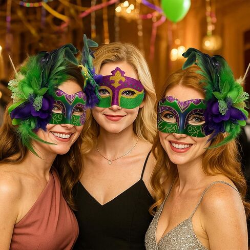Masquerade Masks for Women with Feathers, Venetian Eyemask for Party Mardi Gras Halloween Cosplay Prom Christmas in Saudi Arabia