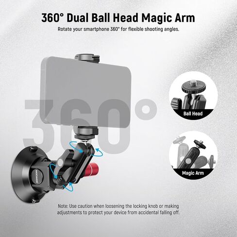 Neewer Dual Suction Cup Car Mount Kit with 360° Ball Head Magic Arm, Quick Release Air Pump Vacuum Camera Mount with Phone Holder & Action Camera Adapter Compatible with Insta360 DJI OSMO, CA066 in Saudi Arabia