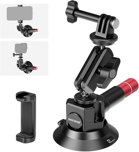 Neewer Dual Suction Cup Car Mount Kit with 360° Ball Head Magic Arm, Quick Release Air Pump Vacuum Camera Mount with Phone Holder & Action Camera Adapter Compatible with Insta360 DJI OSMO, CA066 in Saudi Arabia