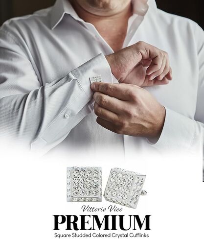 Large Square Studded Colored Crystal Cuff Links for Men – Tuxedo Suit Accessories, Cufflinks for Men in Saudi Arabia