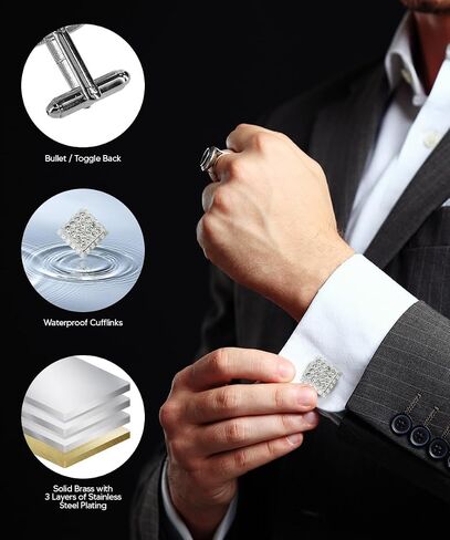 Large Square Studded Colored Crystal Cuff Links for Men – Tuxedo Suit Accessories, Cufflinks for Men in Saudi Arabia