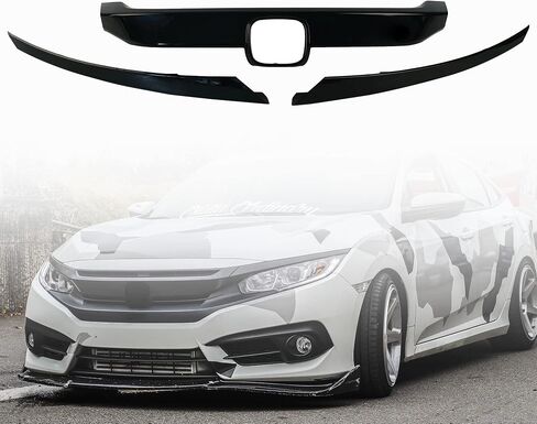 PartsFlow 3PCS Front Bumper Grille Factory Style Grill Glossy Black With Trim For 2016 2017 2018 Honda Civic HO1200231 JDM in Saudi Arabia