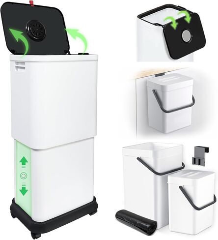 Gintan 13 Gallon Kitchen Trash Can with Lid,25-45 L Altitude Variable Kitchen Bin,Garbage Can with Wheels for Kitchen,Bathroom,Bedroom,Office,Two Space-Saving Small Waste Bin and Garbage Bag(Three) in Saudi Arabia