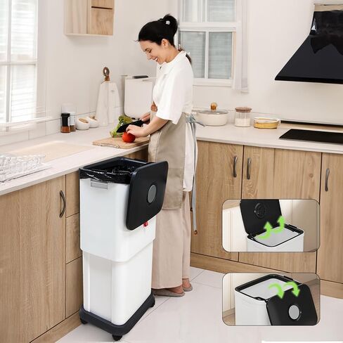 Gintan 13 Gallon Kitchen Trash Can with Lid,25-45 L Altitude Variable Kitchen Bin,Garbage Can with Wheels for Kitchen,Bathroom,Bedroom,Office,Two Space-Saving Small Waste Bin and Garbage Bag(Three) in Saudi Arabia