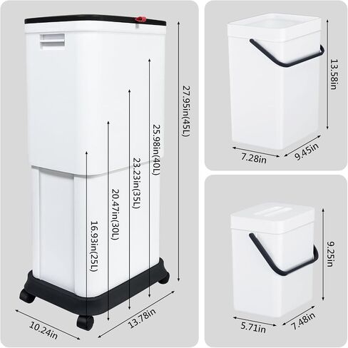 Gintan 13 Gallon Kitchen Trash Can with Lid,25-45 L Altitude Variable Kitchen Bin,Garbage Can with Wheels for Kitchen,Bathroom,Bedroom,Office,Two Space-Saving Small Waste Bin and Garbage Bag(Three) in Saudi Arabia