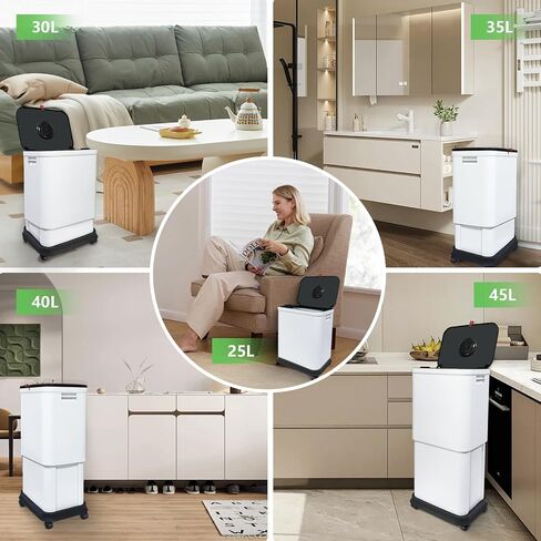 Gintan 13 Gallon Kitchen Trash Can with Lid,25-45 L Altitude Variable Kitchen Bin,Garbage Can with Wheels for Kitchen,Bathroom,Bedroom,Office,Two Space-Saving Small Waste Bin and Garbage Bag(Three) in Saudi Arabia
