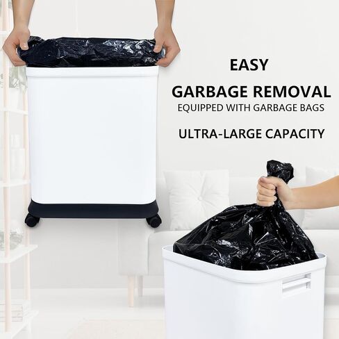 Gintan 13 Gallon Kitchen Trash Can with Lid,25-45 L Altitude Variable Kitchen Bin,Garbage Can with Wheels for Kitchen,Bathroom,Bedroom,Office,Two Space-Saving Small Waste Bin and Garbage Bag(Three) in Saudi Arabia