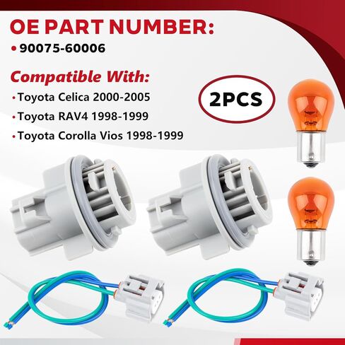 Front Turn Signal Light Socket with Wire Harness Pigtail Connector Fit for Toyota Celica RAV4 Corolla Vios Replace OE 90075-60006 with Light Bulb 2PCS in Saudi Arabia