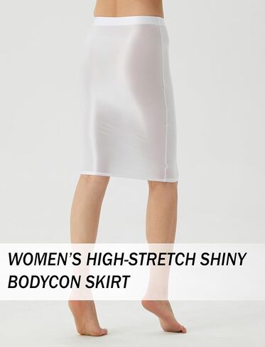 SEAUR المرأة لامعة قلم رصاص التنانير الصغيرة النفط لامعة عالية الخصر طول الركبة السلس مثير Bodycon فستان محكم التفصيل US S-L = Tag.No M-XL in Kuwait