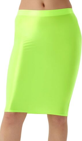 SEAUR المرأة لامعة قلم رصاص التنانير الصغيرة النفط لامعة عالية الخصر طول الركبة السلس مثير Bodycon فستان محكم التفصيل US S-L = Tag.No M-XL in Kuwait