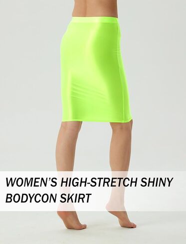 SEAUR المرأة لامعة قلم رصاص التنانير الصغيرة النفط لامعة عالية الخصر طول الركبة السلس مثير Bodycon فستان محكم التفصيل US S-L = Tag.No M-XL in Kuwait