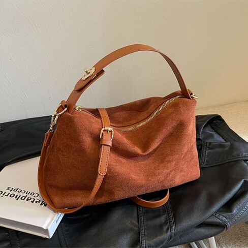 Brown Suede Bags for Women Faux Suede Purse Suede Handbag Suede Tote Bag for Work Office in Kuwait