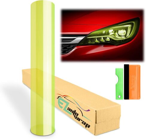 مجموعة أدوات مجانية من EZAUTO WRAP مقاس 12 بوصة × 36 بوصة (1FT × 3FT) مصباح أمامي أصفر نيون لامع وضوء ضبابي وعلامة جانبية من الفينيل ذاتية اللصق in Saudi Arabia