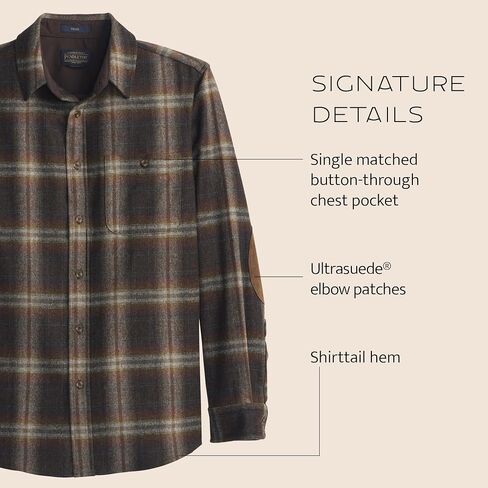 Pendleton Trail Shirt, 100% Wool, Long Sleeve Shirt for Men, Soft, Breathable with Two Pockets and Ultrasuede® Elbow Patches in Saudi Arabia