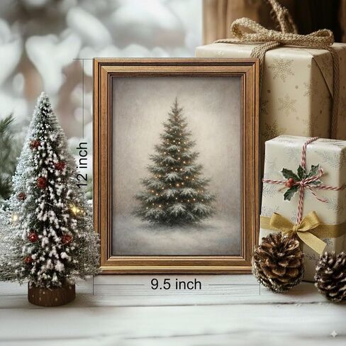 الذهب مؤطرة خمر شجرة عيد الميلاد قماش جدار الفن مزرعة ريفي شجرة الصنوبر الشتاء طباعة عطلة النباتية ديكور لغرفة المعيشة غرفة نوم مدخل (شجرة عيد الميلاد خمر، 12L "× 9.5W") in Saudi Arabia