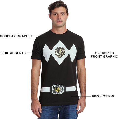 Power Rangers Ranger Men's Black Crew Neck Short Sleeve Cosplay Tee in Kuwait