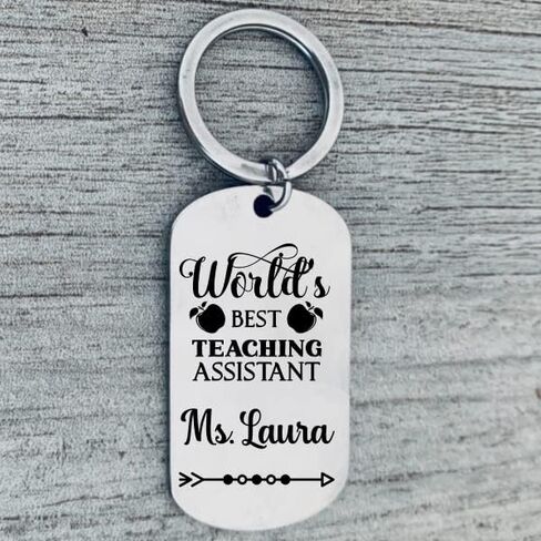 Teacher Assistant Gifts Keychain for Women Men, Personalzied Engraved Teaching Assistant Appreciation Key Chain Keyring Jewelry Great Best Teacher Aide Teacher Assistant Keychain in Saudi Arabia