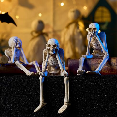 Halloween Skeleton Statues, Sets of 3 See Speak Hear No Evil Realistic Skull Decorations, Resin Horror Collectible Figures for Home Party Decoration in Saudi Arabia