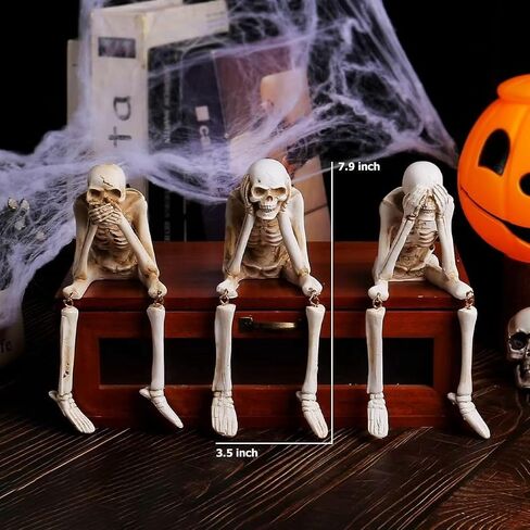 Halloween Skeleton Statues, Sets of 3 See Speak Hear No Evil Realistic Skull Decorations, Resin Horror Collectible Figures for Home Party Decoration in Saudi Arabia