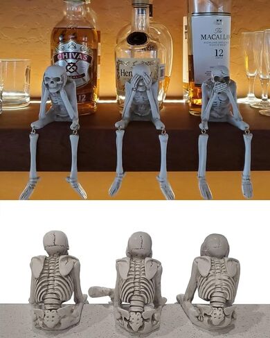 Halloween Skeleton Statues, Sets of 3 See Speak Hear No Evil Realistic Skull Decorations, Resin Horror Collectible Figures for Home Party Decoration in Saudi Arabia