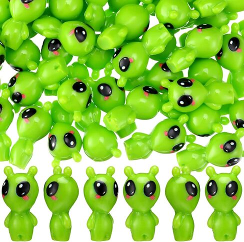 50 Pcs Resin Mini Alien Figures Bulk Halloween Tiny Alien Figurine Green UFO Sci-fi Space Party Favors for Halloween Party Birthday Goodie Bag in Saudi Arabia