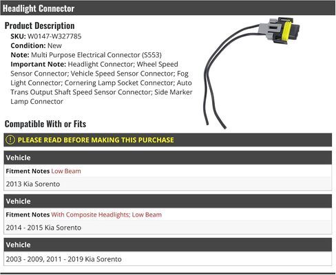 Headlight Connector - Compatible with 2003-2009, 2011-2019 Kia Sorento in Saudi Arabia