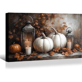 BANHUA1 Vintage Halloween Canvas Wall Art, Autumn Pumpkin Fall Leaf Pictures Print Wall Decor for Home, Living Room, 36 x 24 Inch in Saudi Arabia