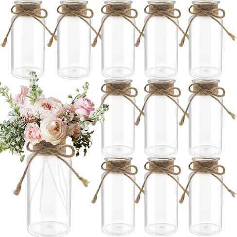 12PCS 5.5" Small Plastic Vases for Fowers Mason Jars for Centerpieces, Transparent Tall Cylinder Hyacinth Avocado Growing White Bud Vases in Bulk for Wedding, Table Decorations in Saudi Arabia