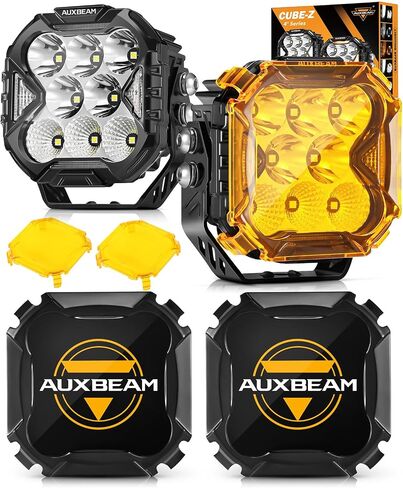 Auxbeam Cube-Z Series 4 Inch Spot Flood Combo Led Pods with 3 Modes DRL Turn Signal +Auxbeam 4 inch Pod Light Covers, Black in Saudi Arabia