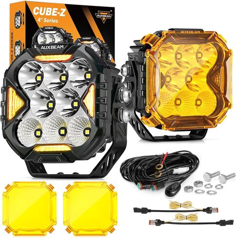 Auxbeam Cube-Z Series 4 Inch Spot Flood Combo Led Pods with 3 Modes DRL Turn Signal +Auxbeam 4 inch Pod Light Covers, Black in Saudi Arabia