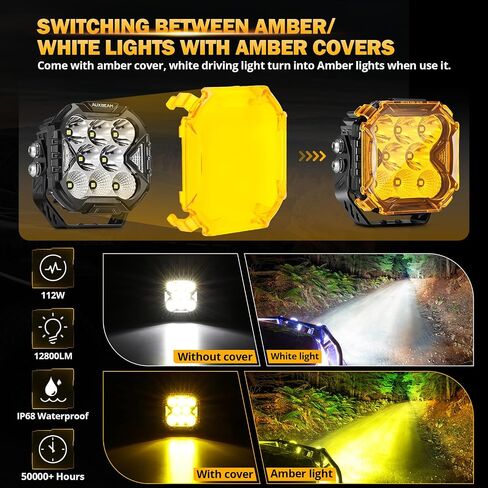 Auxbeam Cube-Z Series 4 Inch Spot Flood Combo Led Pods with 3 Modes DRL Turn Signal +Auxbeam 4 inch Pod Light Covers, Black in Saudi Arabia