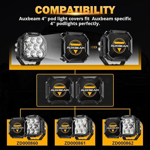 Auxbeam Cube-Z Series 4 Inch Spot Flood Combo Led Pods with 3 Modes DRL Turn Signal +Auxbeam 4 inch Pod Light Covers, Black in Saudi Arabia