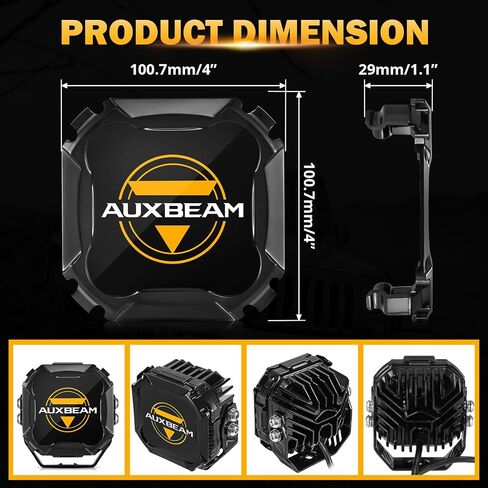 Auxbeam Cube-Z Series 4 Inch Spot Flood Combo Led Pods with 3 Modes DRL Turn Signal +Auxbeam 4 inch Pod Light Covers, Black in Saudi Arabia