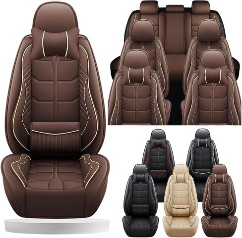 Car Seat Covers Fit for KIA Telluride 2020-2025 | 7 Seat Car Seat Cover | No-Slip Waterproof Breathable Faux Leather Automotive Seat Covers Auto Interior Covers.Coffee,Full Set with Pillow in Saudi Arabia