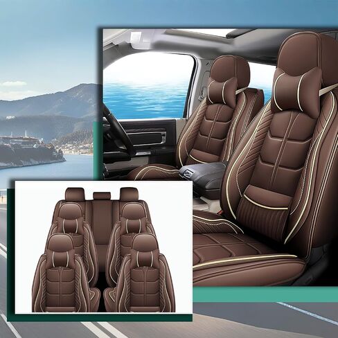 Car Seat Covers Fit for KIA Telluride 2020-2025 | 7 Seat Car Seat Cover | No-Slip Waterproof Breathable Faux Leather Automotive Seat Covers Auto Interior Covers.Coffee,Full Set with Pillow in Saudi Arabia