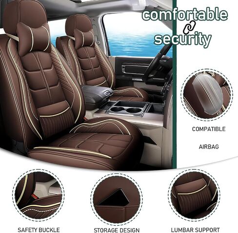 Car Seat Covers Fit for KIA Telluride 2020-2025 | 7 Seat Car Seat Cover | No-Slip Waterproof Breathable Faux Leather Automotive Seat Covers Auto Interior Covers.Coffee,Full Set with Pillow in Saudi Arabia