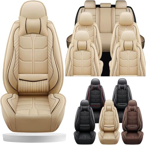 Car Seat Covers Fit for KIA Telluride 2020-2025 | 7 Seat Car Seat Cover | No-Slip Waterproof Breathable Faux Leather Automotive Seat Covers Auto Interior Covers.Coffee,Full Set with Pillow in Saudi Arabia