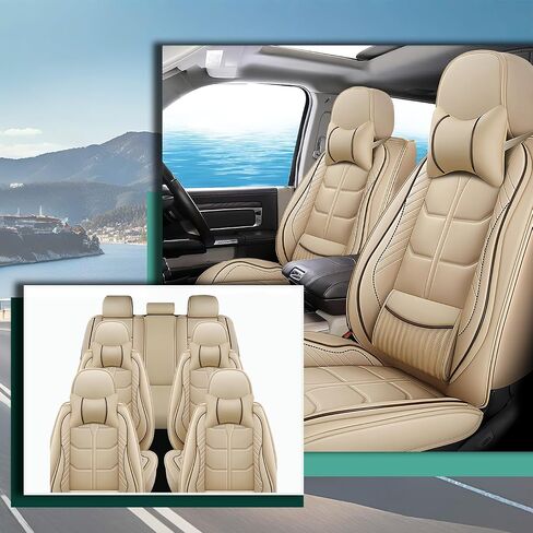 Car Seat Covers Fit for KIA Telluride 2020-2025 | 7 Seat Car Seat Cover | No-Slip Waterproof Breathable Faux Leather Automotive Seat Covers Auto Interior Covers.Coffee,Full Set with Pillow in Saudi Arabia