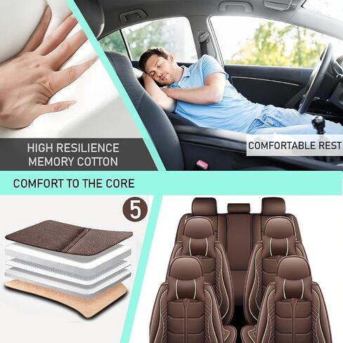 Car Seat Covers Fit for KIA Telluride 2020-2025 | 7 Seat Car Seat Cover | No-Slip Waterproof Breathable Faux Leather Automotive Seat Covers Auto Interior Covers.Coffee,Full Set with Pillow in Saudi Arabia