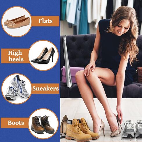 ZOMAKE 3 Pcs Metal Shoe Horn Long Handle 16.5 Inch - 7.5 & 3.9 Inch Small Shoehorn for Seniors Mini Shoe Spoon for Women Kid in Kuwait