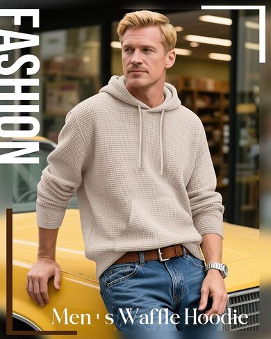 Men's Big and Tall Hoodies Sweatshirts Long Sleeve Waffle Knit Casual Pullover Drawstring Shirts with Pocket in Saudi Arabia