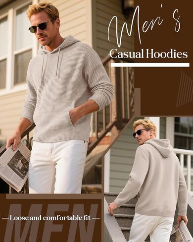 Men's Big and Tall Hoodies Sweatshirts Long Sleeve Waffle Knit Casual Pullover Drawstring Shirts with Pocket in Saudi Arabia
