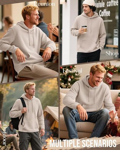 Men's Big and Tall Hoodies Sweatshirts Long Sleeve Waffle Knit Casual Pullover Drawstring Shirts with Pocket in Saudi Arabia