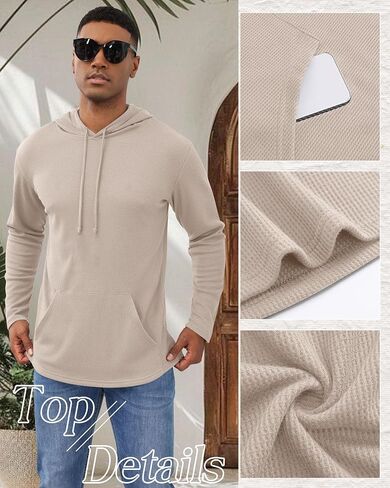 Men's Big and Tall Hoodies Sweatshirts Long Sleeve Waffle Knit Casual Pullover Drawstring Shirts with Pocket in Saudi Arabia