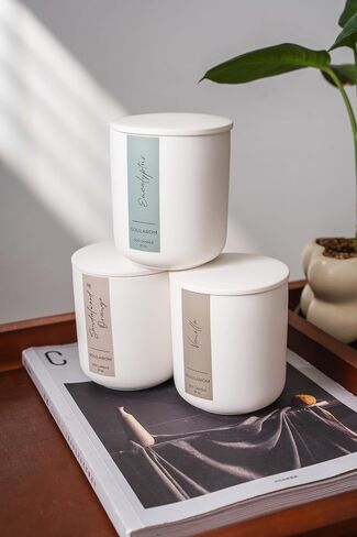 Luxury Eucalyptus Scented Soy Candle – 10oz Ceramic Jar with Crackling Wooden Wick, 60+ Hour Burn – Elegant Aromatherapy Candle for Home Décor & Gifts in Saudi Arabia