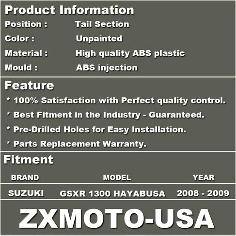 ZXMOTO Unpainted Tail Section Fairing for SUZUKI GSX 1300R HAYABUSA (2008 2009 2010 2011 2012 2013 2014 2015 2016 2017 2018 2019) Individual Motorcycle Fairing in Saudi Arabia