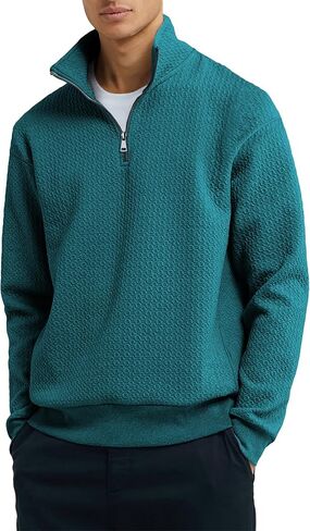 Men's Quarter Zip Sweatshirts Mock Neck Pullover Long Sleeve Solid Color Geometric Texture Waffle Sweatshirt in Saudi Arabia