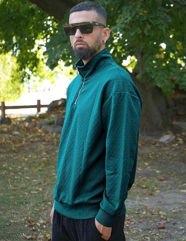 Men's Quarter Zip Sweatshirts Mock Neck Pullover Long Sleeve Solid Color Geometric Texture Waffle Sweatshirt in Saudi Arabia